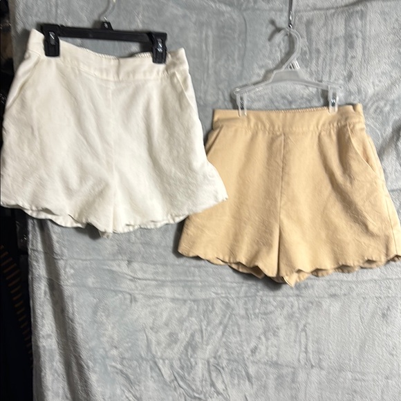 Linen blend shorts size small Women's bundle two pair Cream and Tan Shorts lined - Picture 1 of 12